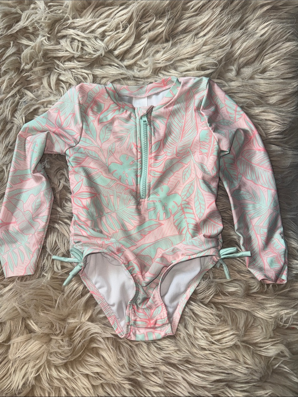 Cat & Jack Pink and Mint Long-Sleeve One-Piece Swimsuit